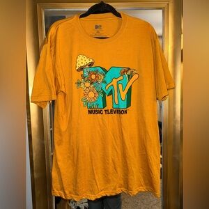 MTV Floral Mushroom Logo Tee - Mustard & Teal